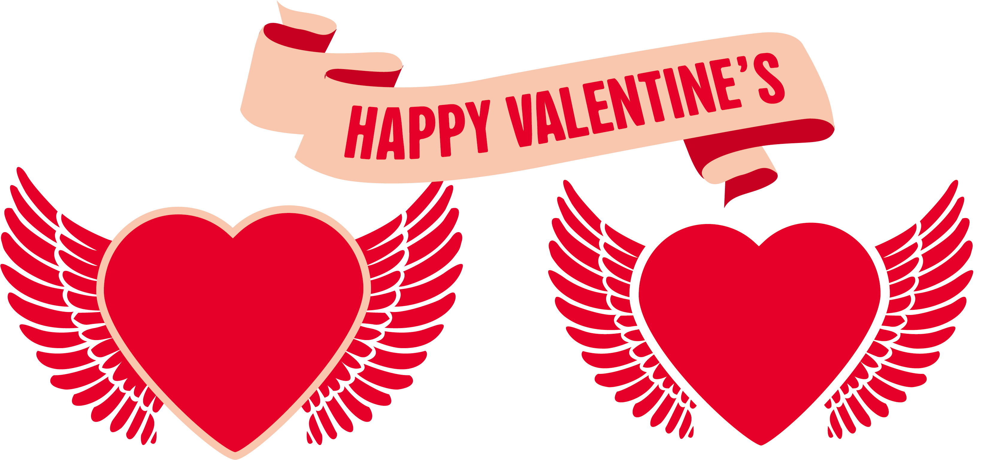 Valentine's Day Heart With Wings 3688*1616 Transprent - Heart Clipart (3276x1538), Png Download