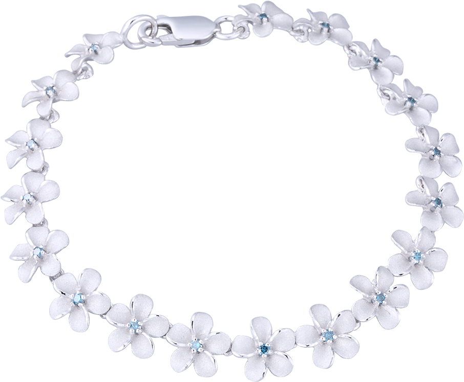 14k White Gold Plumeria Bracelet With 18 Blue Diamonds - Necklace Clipart (1024x768), Png Download