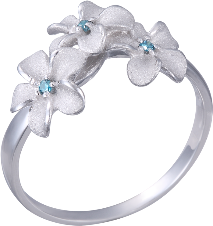 14k White Gold Plumeria Ring With 3 Blue Diamonds - Pre-engagement Ring Clipart (1024x768), Png Download
