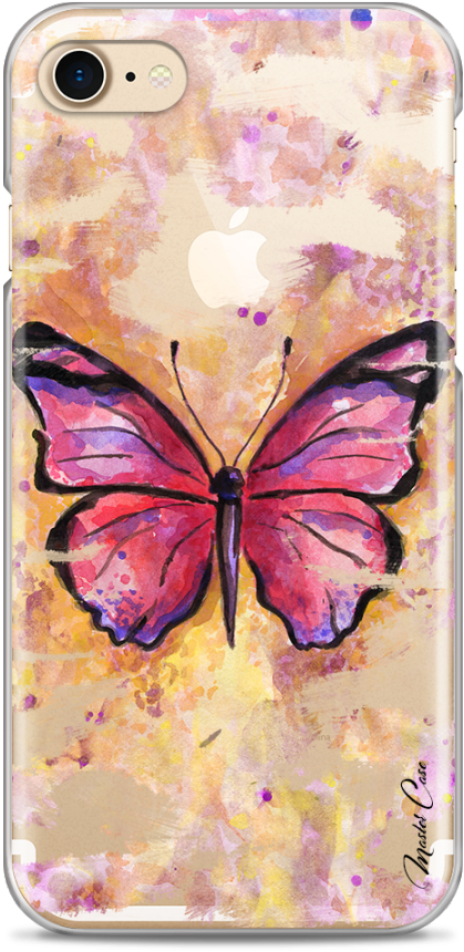 Coque Iphone 7/8 Pink Watercolor Butterfly - Mobile Phone Case Clipart (1230x900), Png Download