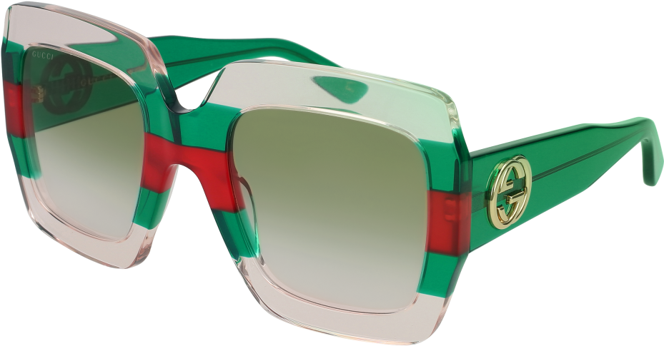 Gg0178s-001 Multicolor Green Sunglasses / Green Gradient - Red And Green Gucci Sunglasses Clipart (1000x560), Png Download