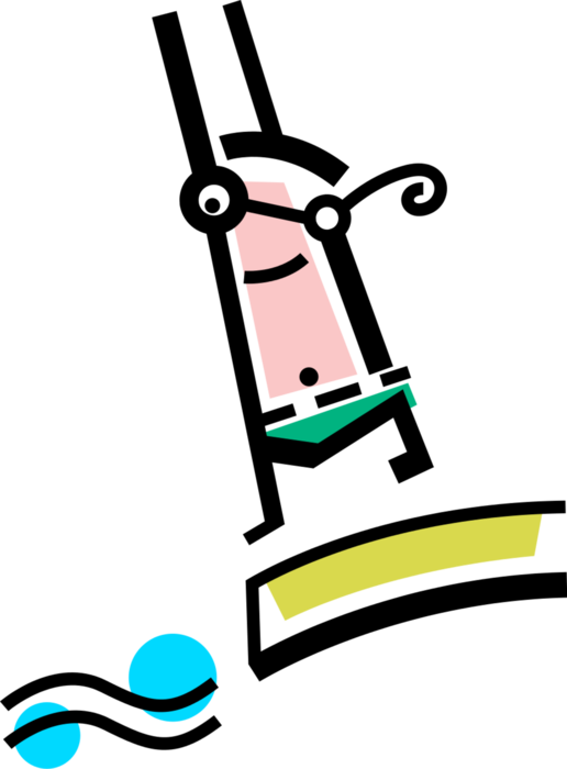 Vector Illustration Of Diver Bounces On Diving Board Clipart (516x700), Png Download