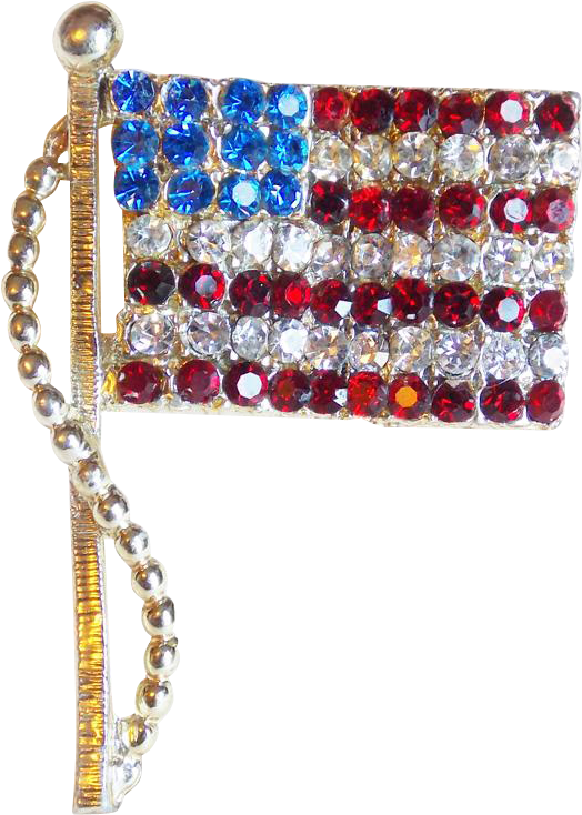 Signed Dodds American Flag Rhinestone Vintage Pin Brooch - Crystal Clipart (733x733), Png Download