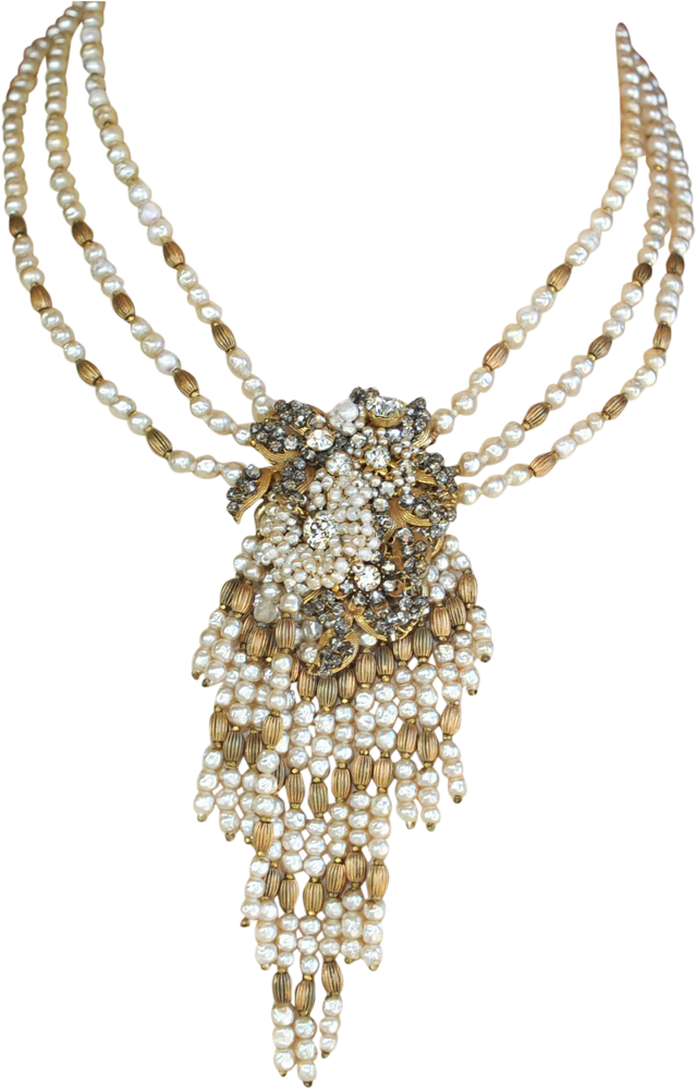 Vintage Signed Miriam Haskell 1950's 3 Strand Necklace - Necklace Clipart (1023x1023), Png Download