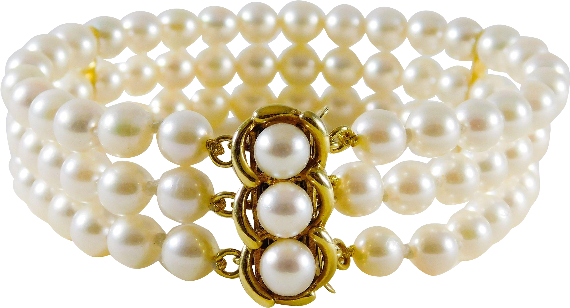 Vintage 14k Gold And Lustrous 3-strand White Pearl - Pearl Clipart (1997x1997), Png Download