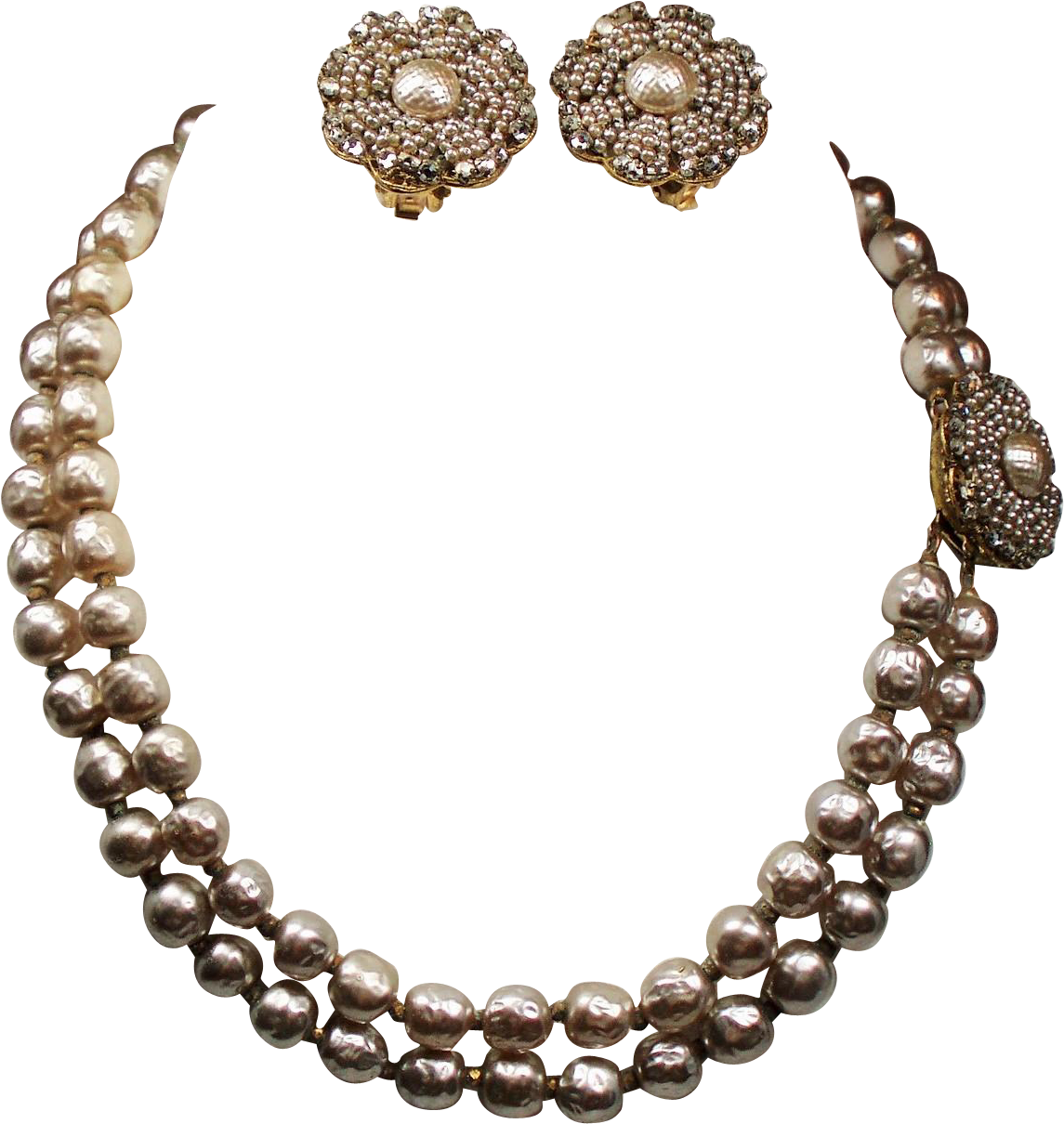 Vintage Miriam Haskell Faux Pearl Chaton Double Strand - Uncut Diamonds Sets Designs Clipart (1209x1209), Png Download