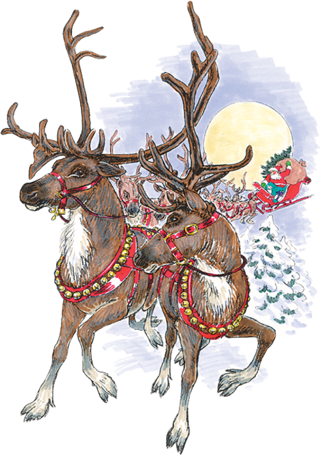 Santas Sleigh And How - Christmas Vintage Png Reindeer Clipart (640x906), Png Download