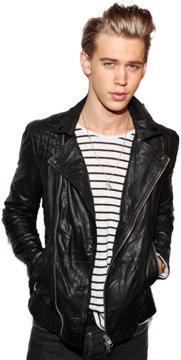 Austin Butler Leather Jacket Clipart (500x750), Png Download
