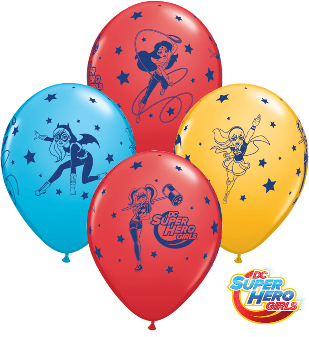 11" Dc Super Hero Girls Stars Latex Balloons - Dc Superheroes Girls Balloon Clipart (1063x1075), Png Download