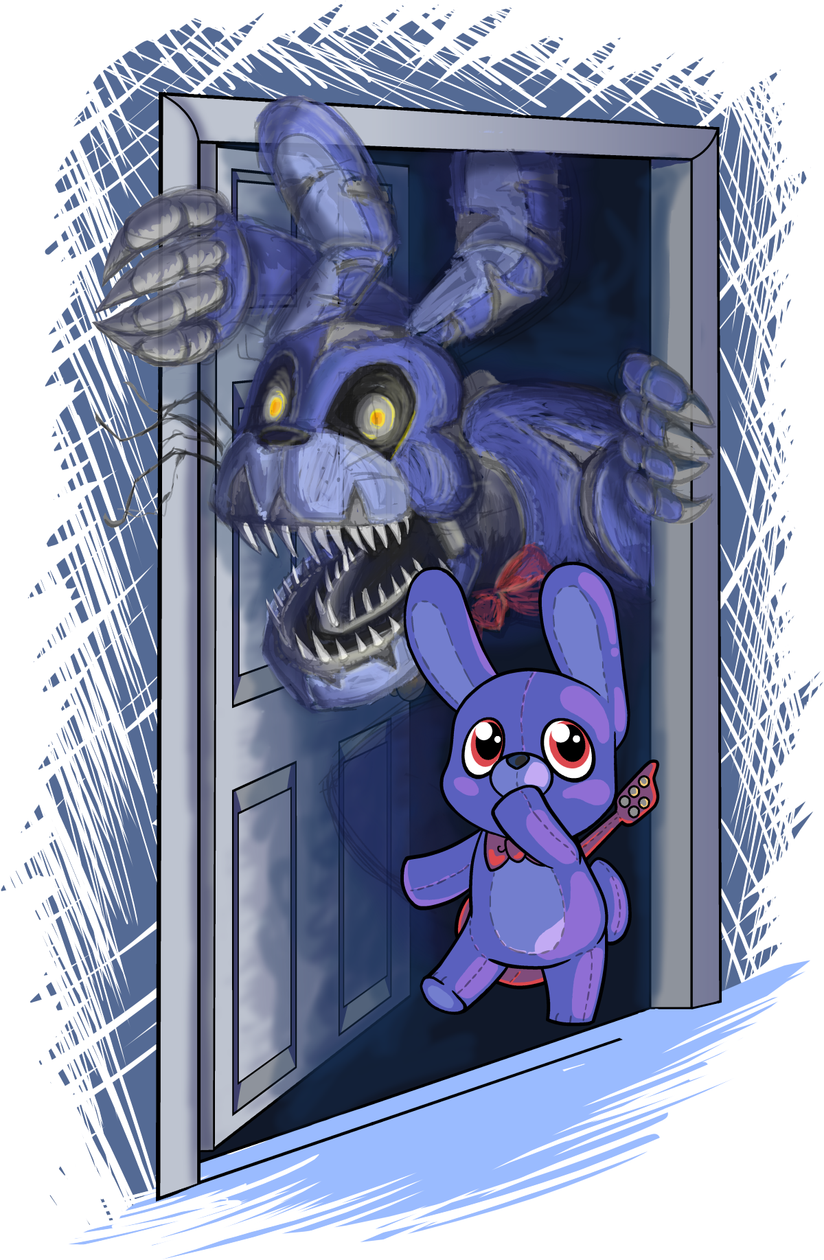 And The Last At The Door Nightmare Bonnie And Now As - Bonnie Five Nights At Freddy's 4 Clipart (1237x1920), Png Download