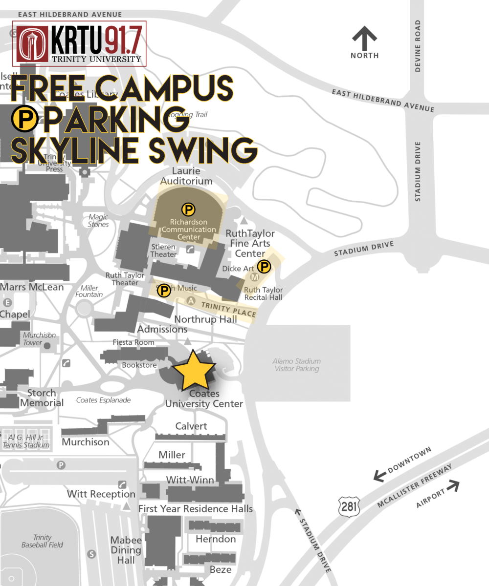 Free Campus Parking At Skyline Swing - Map Of Trinity University Campus San Antonio Clipart (1000x1200), Png Download