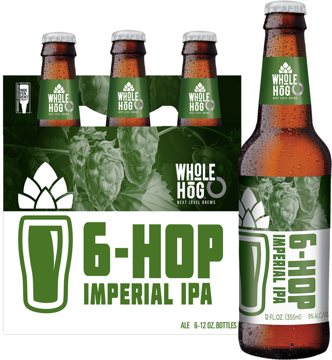 6-hop Imperial Ipa - Whole Hog Brewing 6 Pack Clipart (672x729), Png Download