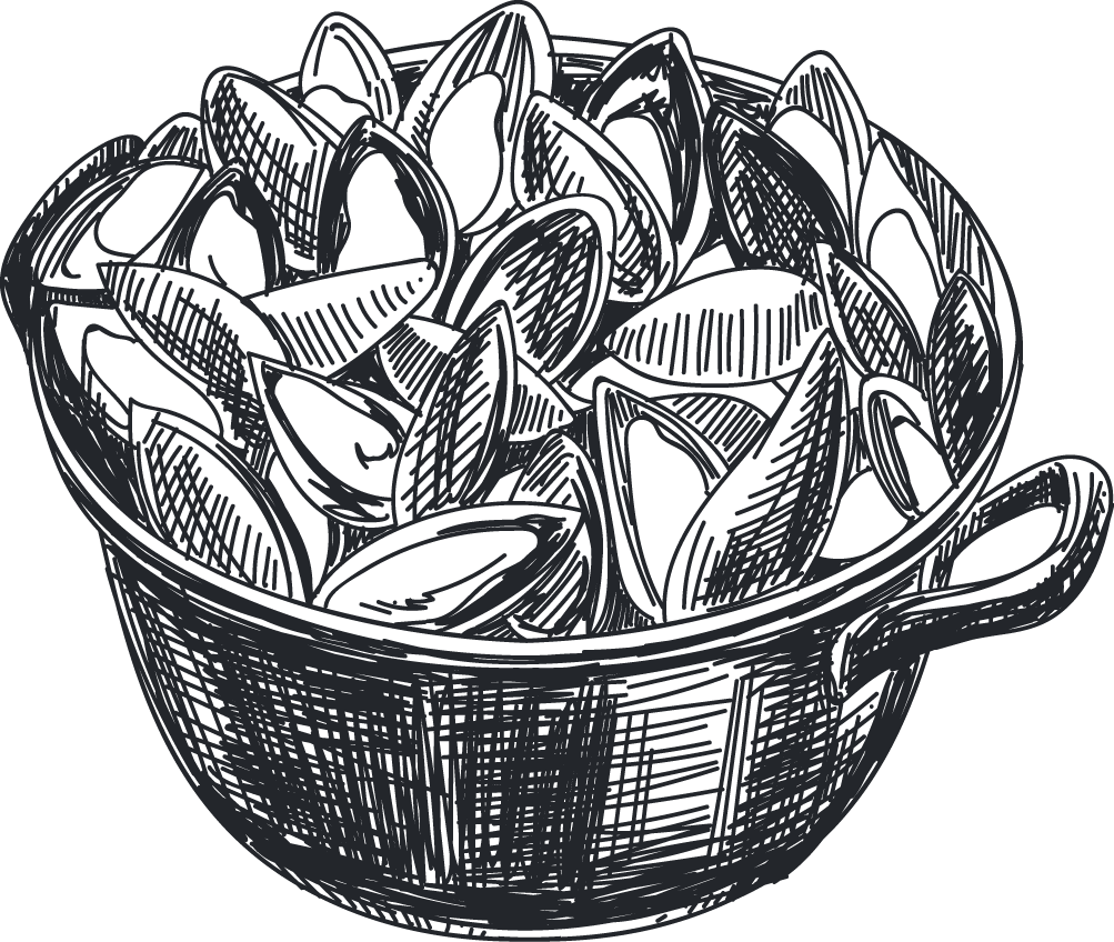 Mussel Cuisine Seafood Icon Hand Painted Pots - Vintage Mussel Illustration Clipart (1003x848), Png Download