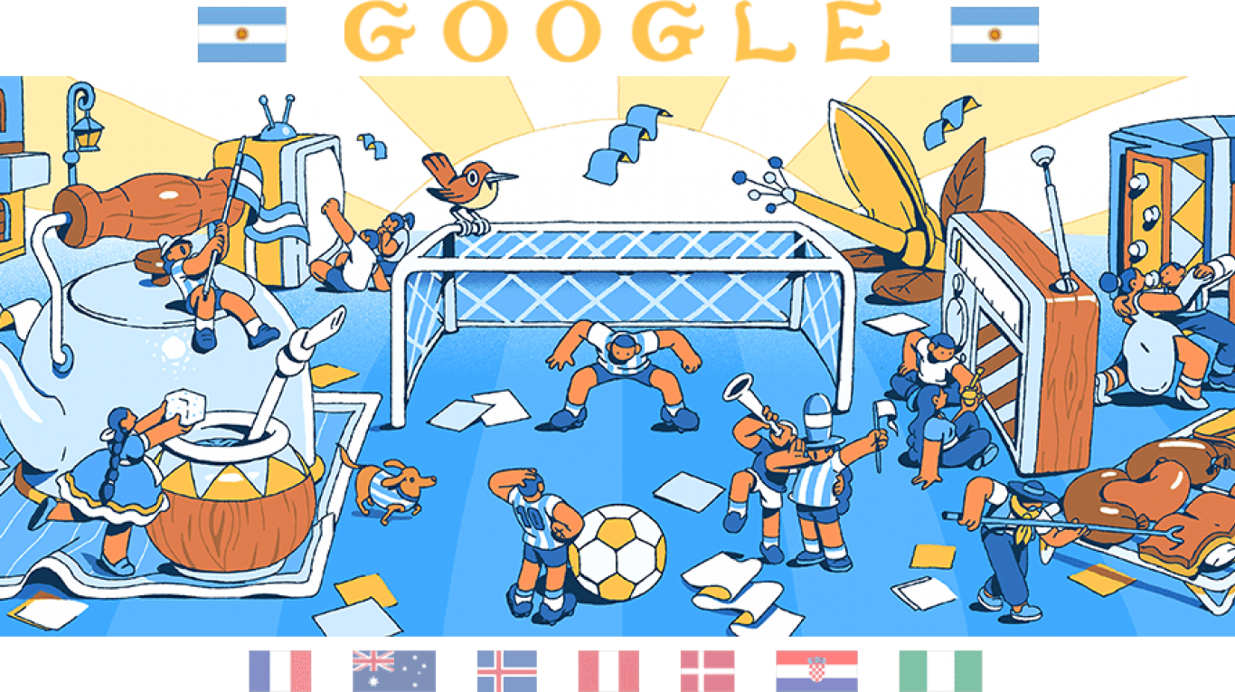 Mundial 2018 En Toda Pasión ⚽ - Google Doodle World Cup 2018 Argentina Clipart (1366x765), Png Download