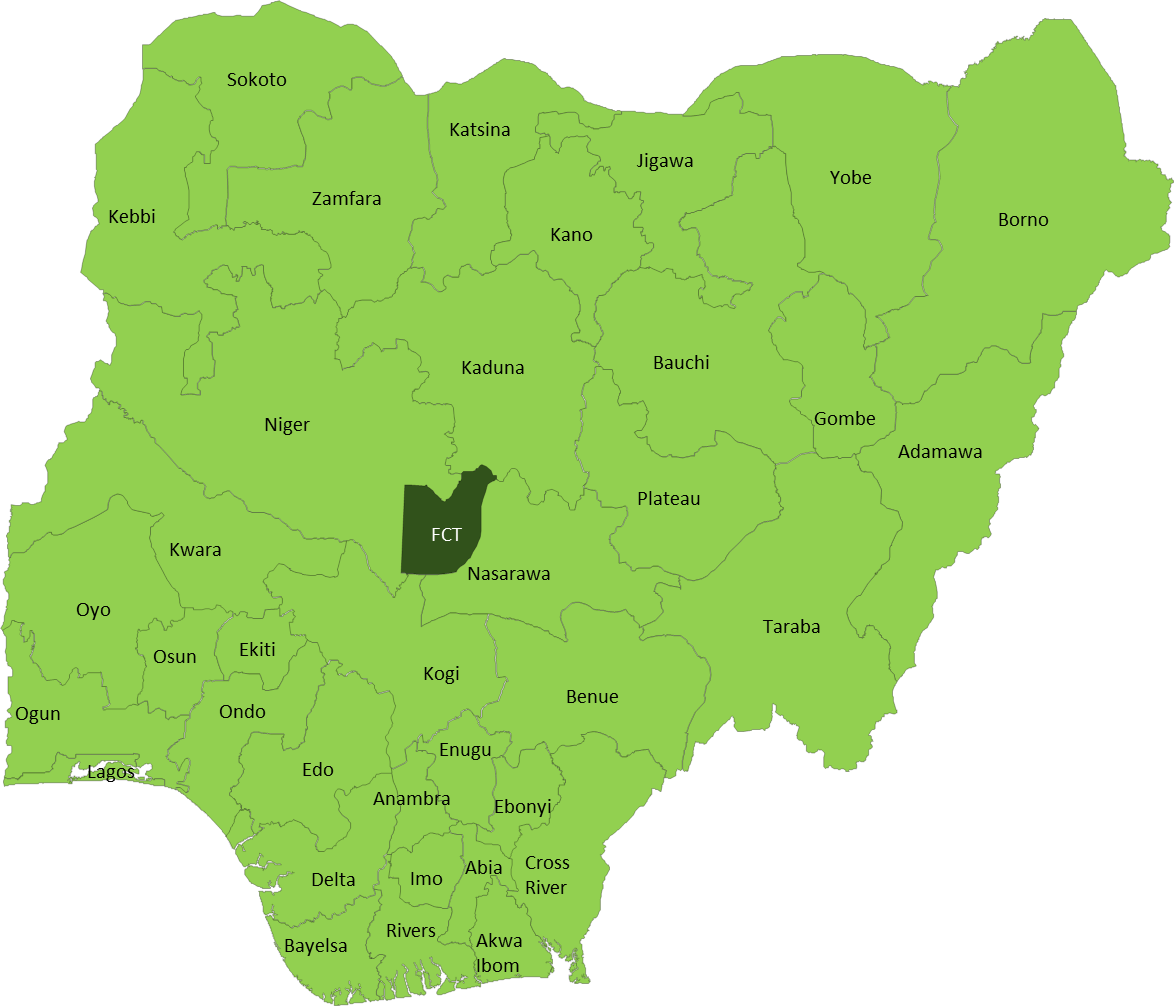 Map Of Nigeria Showing The 36 States And Fct - Presidential Election Result 2019 Clipart (1174x1006), Png Download
