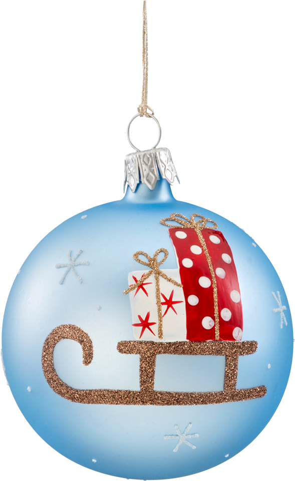 Christmas Bauble Light-blue, Matt With Sledge, 7 Cm - Christmas Ornament Clipart (589x961), Png Download