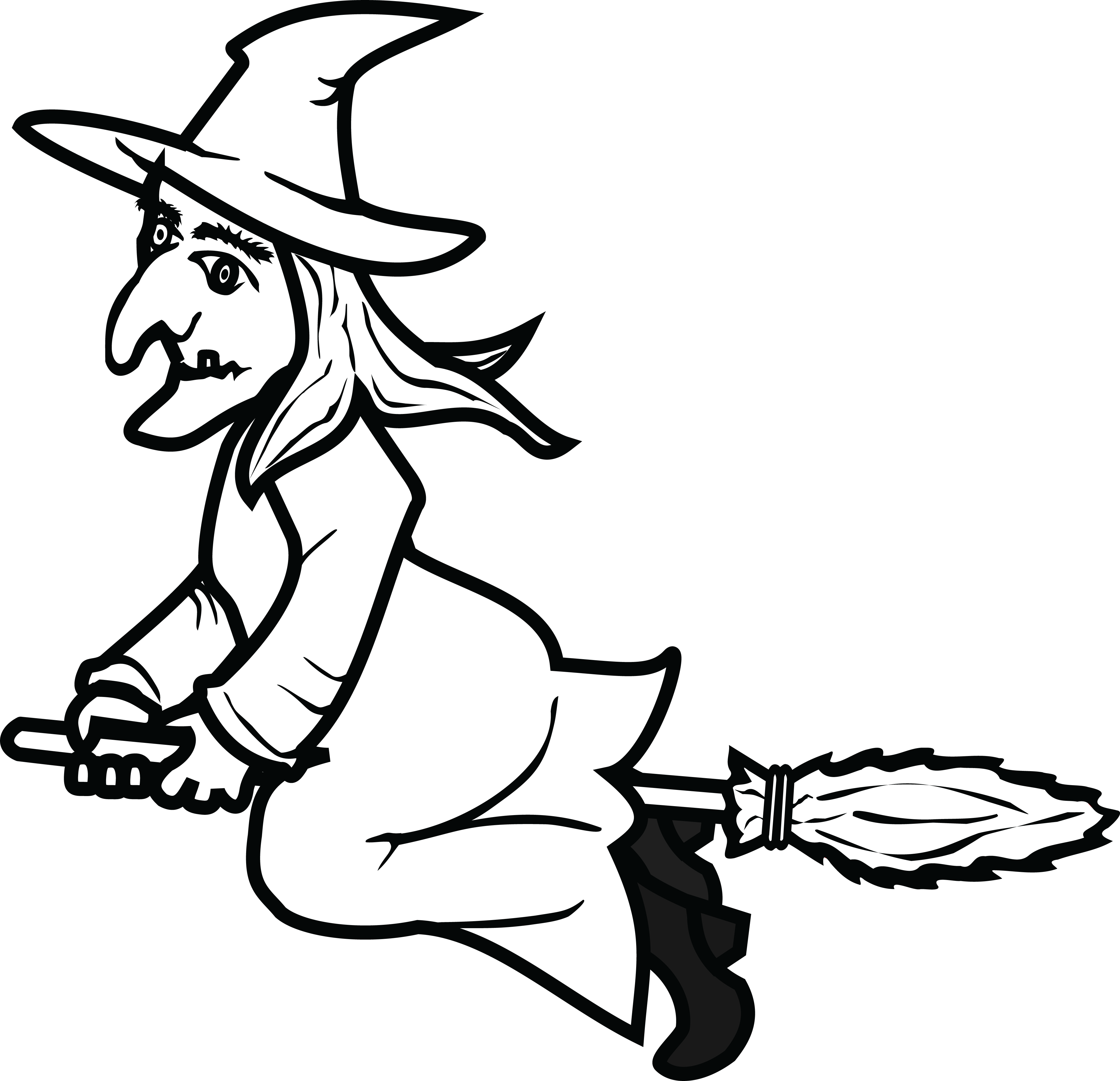 Free Clipart Of A Flying Witch - Witch Black And White - Png Download (4000x3862), Png Download