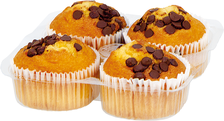 Grays 4 Chocolate Chip Flavour Muffins - Cupcake Clipart (800x417), Png Download