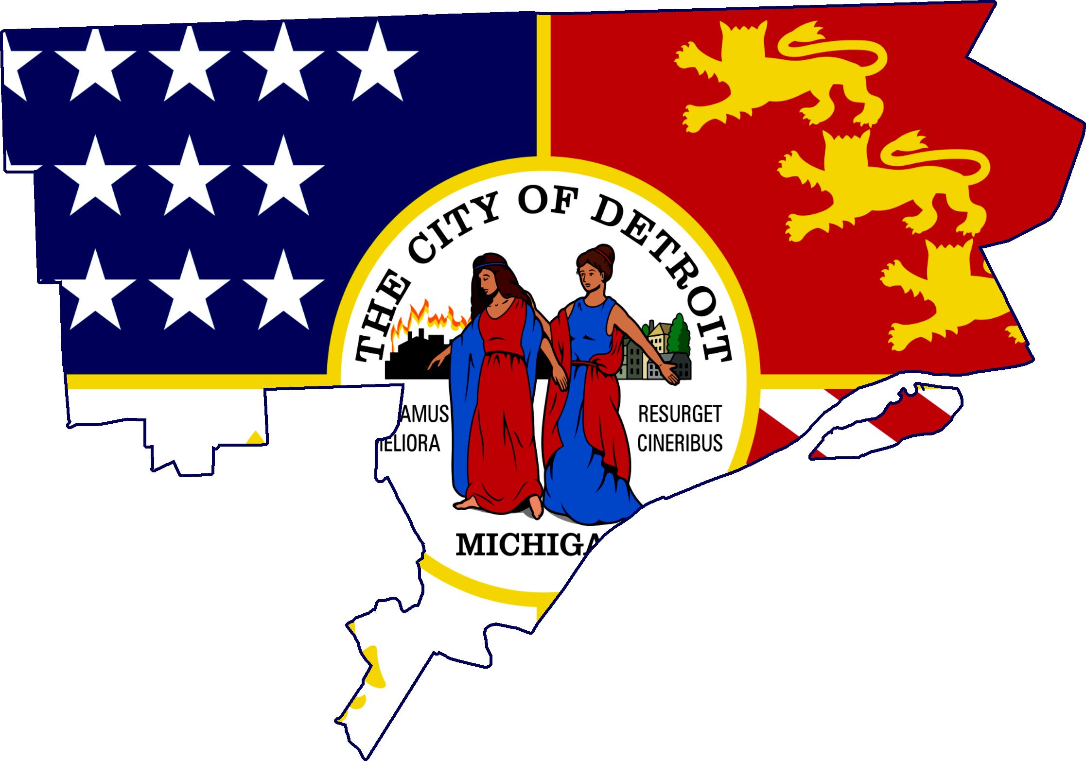 Flag Map Of Detroit - Detroit Map Png Clipart (2234x1566), Png Download