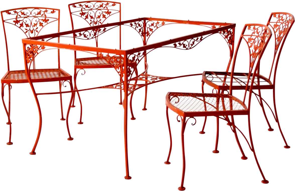 Vintage Orange Wrought Iron Patio Furniture - Chair Clipart (1306x847), Png Download