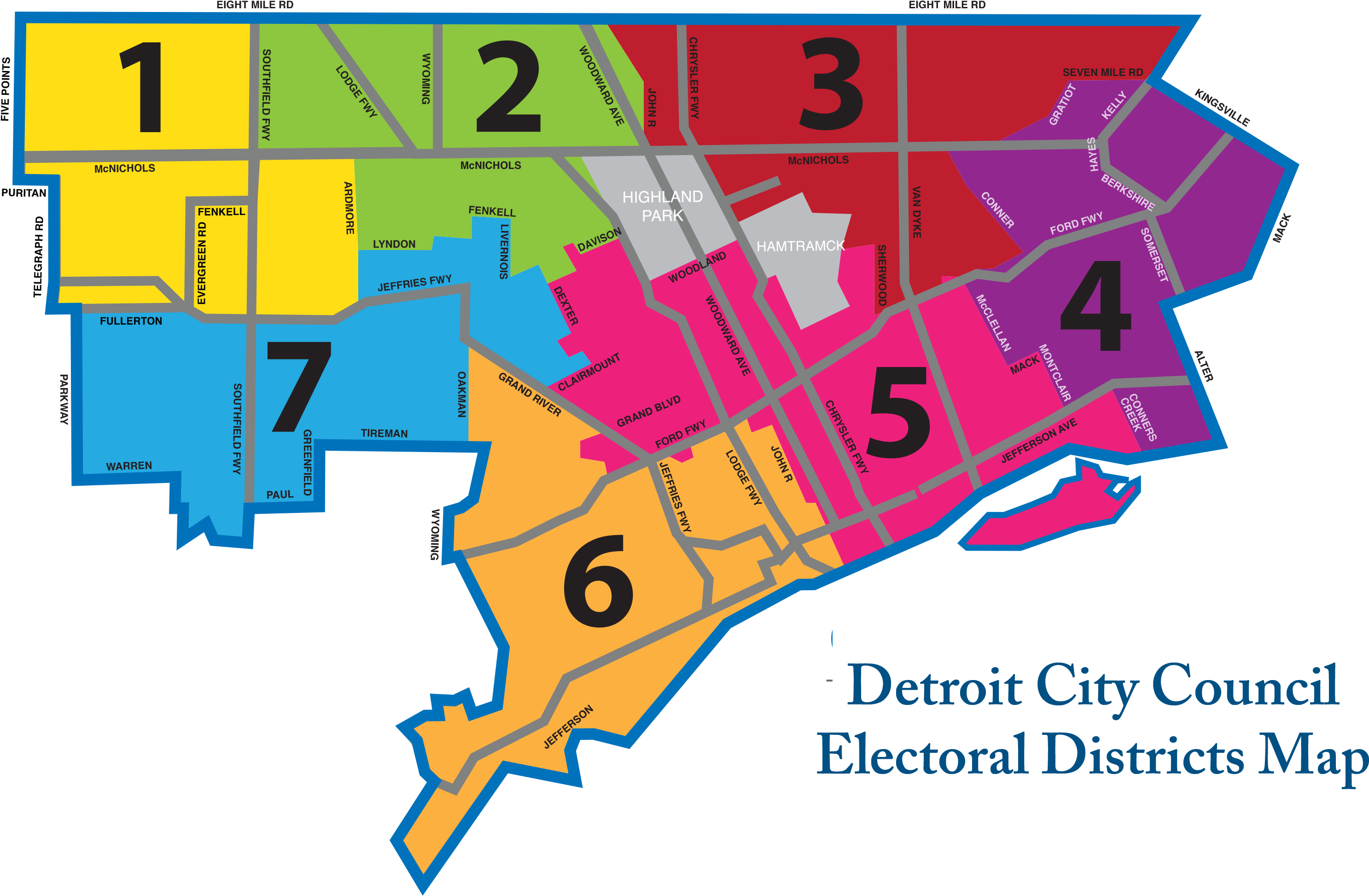 Detroit Council District Map Detroit District Map Clipart Large