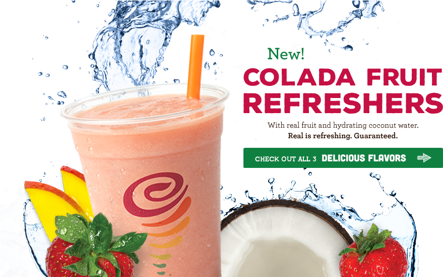 Try The New Colada Fruit Refreshers From Jamba Juice - Health Shake Clipart (960x550), Png Download