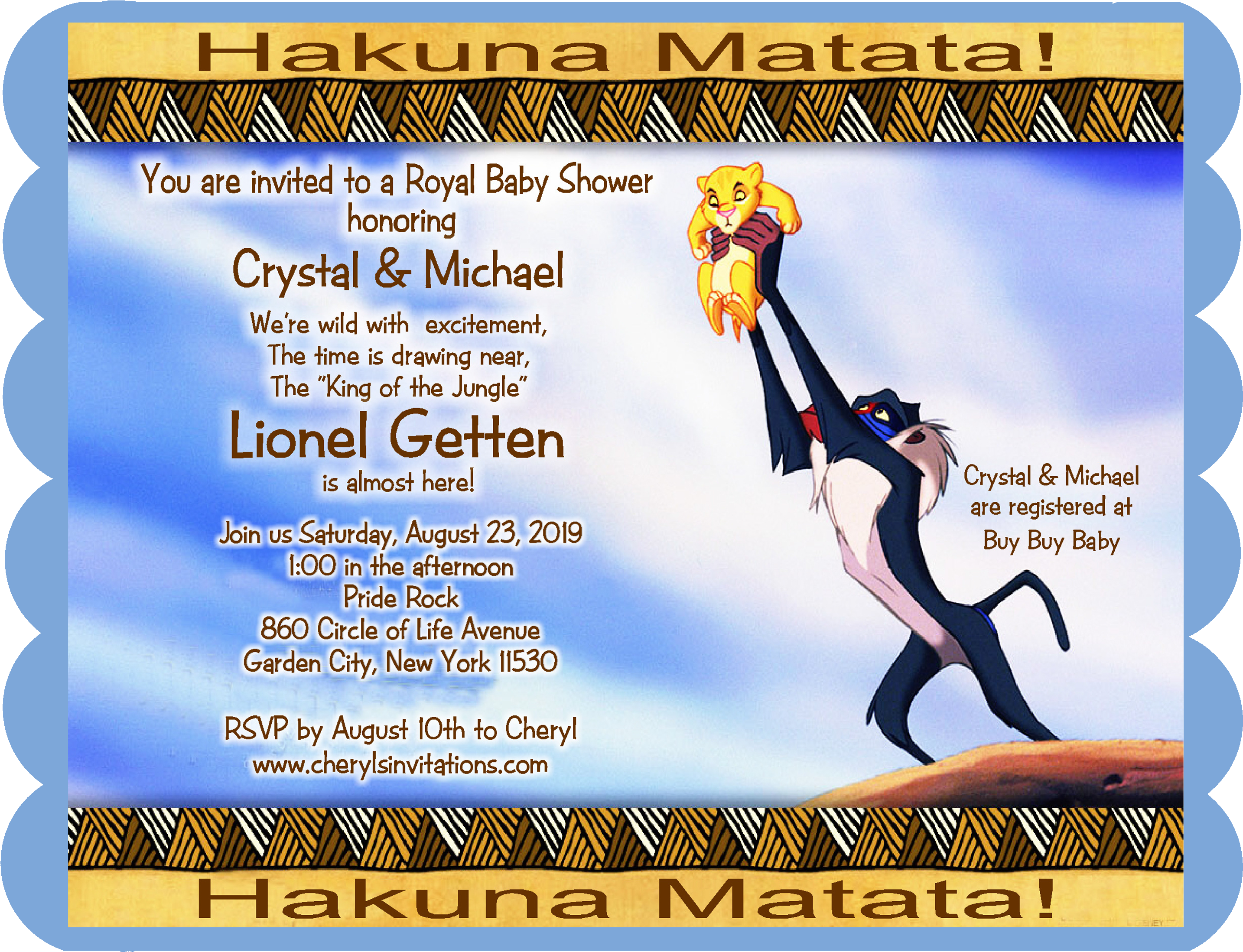 Hakuna Matata Lion King Baby Shower Invitation - Lion King Invitations Baby Shower Clipart (3300x2550), Png Download