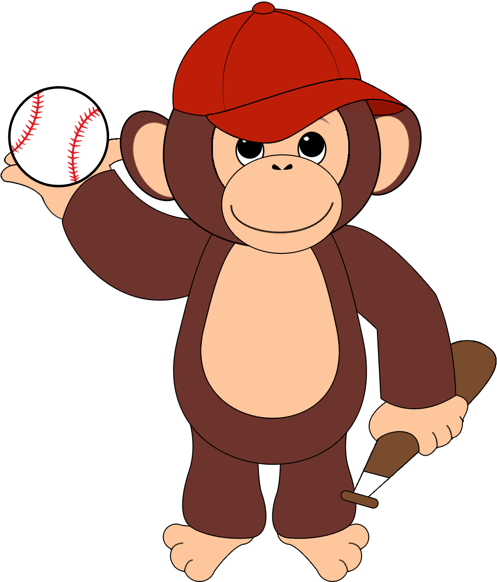 Monkey Scratching Back Clipart - Monkey Playing Baseball Clipart - Png Download (1050x1200), Png Download