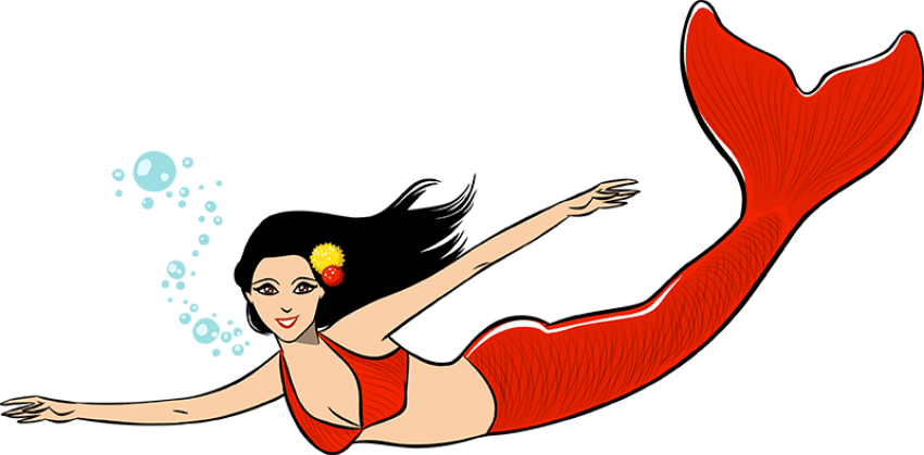 Free Png Download Red Mermaid Png Images Background - Red Tailed Mermaid Cartoon Clipart (850x419), Png Download
