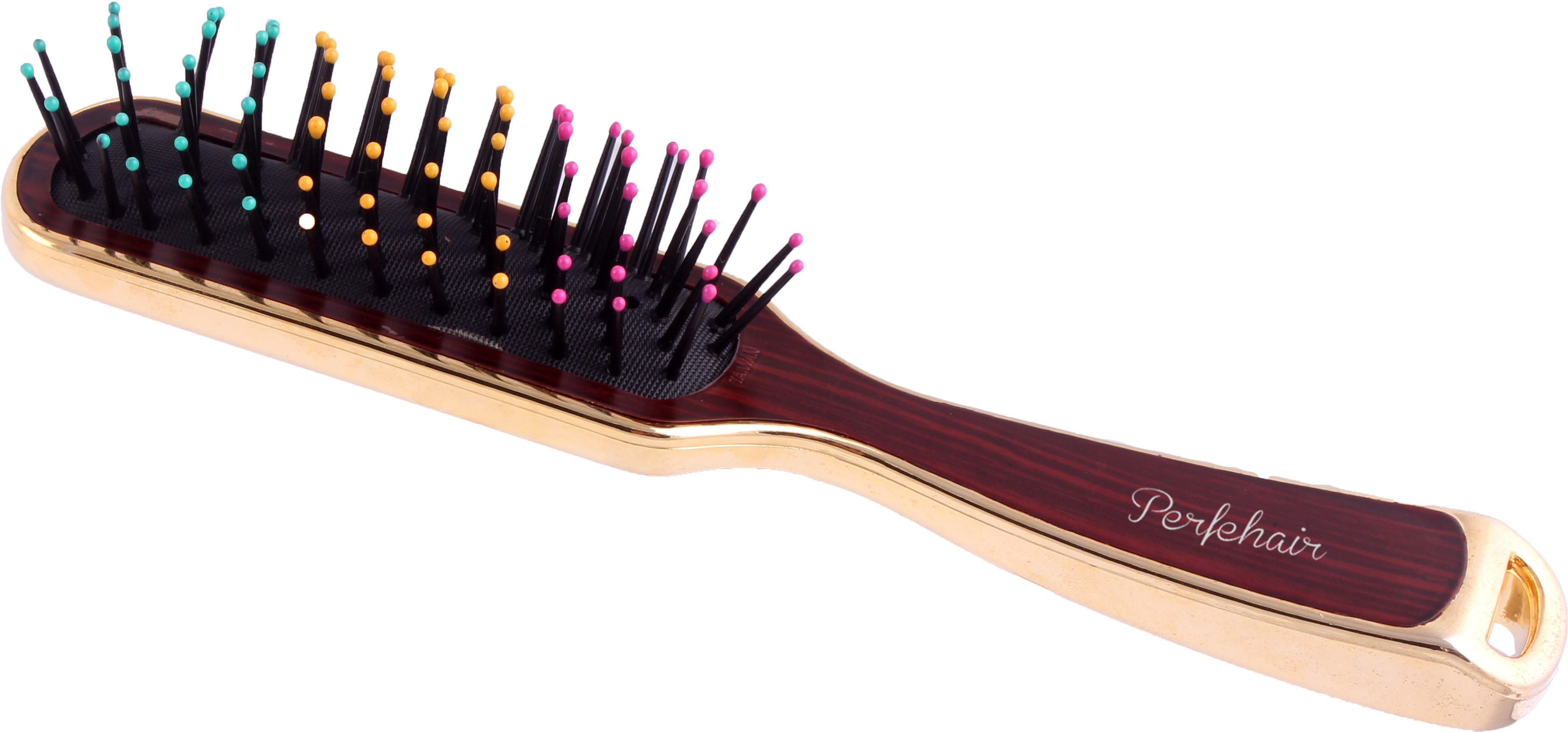 Perfehair Golden Color Paddle Cushion Hair Massage - Hairbrush Transparent Clipart (3707x1781), Png Download