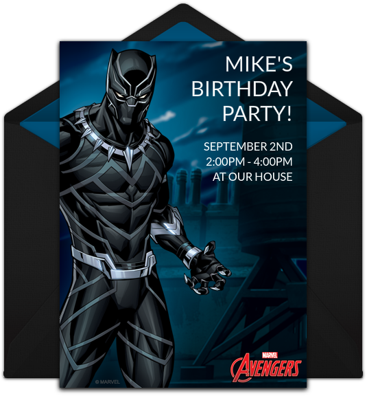 Avengers Black Panther Online Invitation - Black Panther Birthday Invitations Clipart (650x650), Png Download