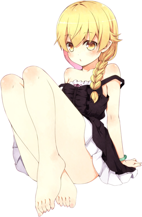 Cute Adorable Kawaii Blonde Hair Oshino Shinobu Monogatari - Anime Girl With Blonde Hair And Golden Eyes Clipart (495x750), Png Download