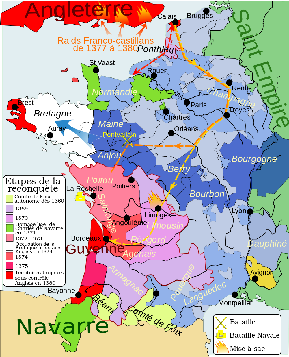Carte Du Royaume De France Lors De La Première Phase - France During Hundred Years War Clipart (1000x1247), Png Download