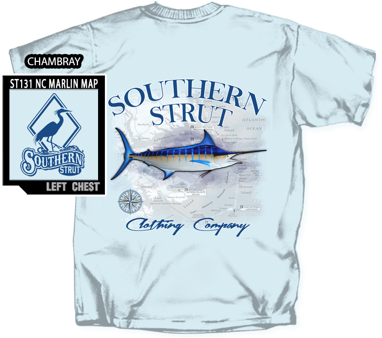 North Carolina Marlin Map T-shirt - Southern Strut Clipart (800x696), Png Download