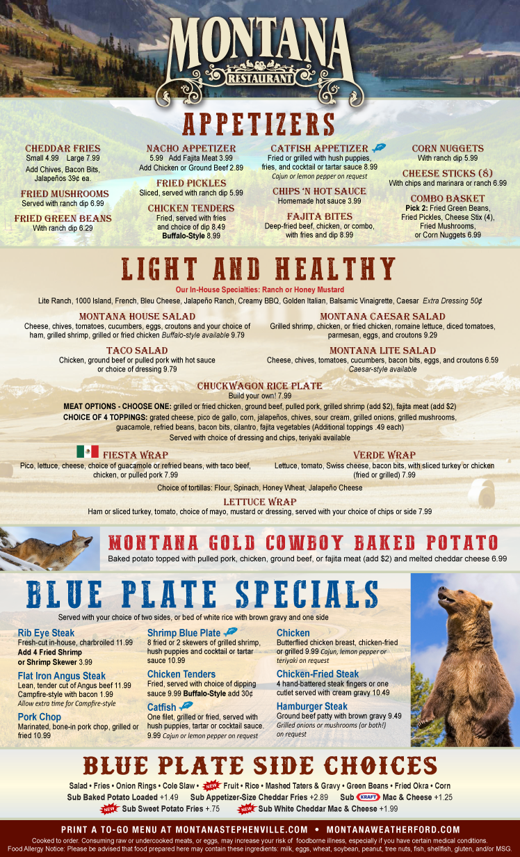 Menu Page - Montana Restaurant Stephenville Tx Clipart (748x1232), Png Download
