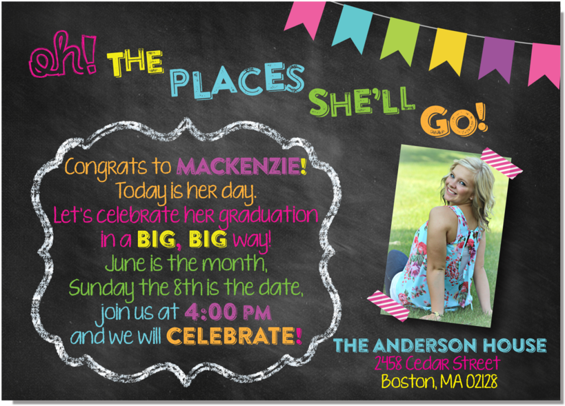 Oh, The Places - Dr Seuss Preschool Graduation Invitations Clipart (1000x714), Png Download