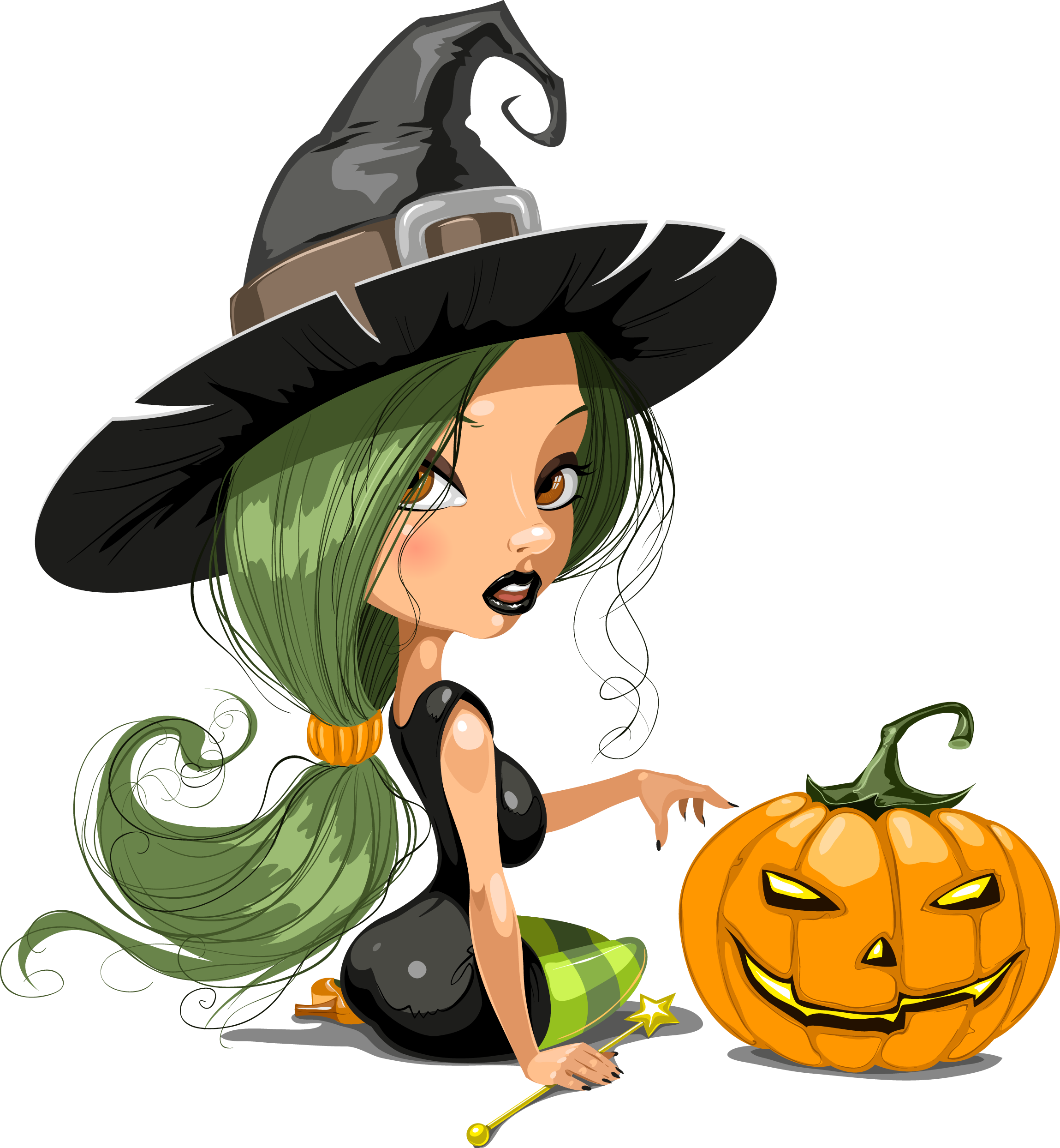 Halloween Evil Pumpkin With Witch Hat Clipart - Witch Hats Cartoon - Png Download (2298x2487), Png Download