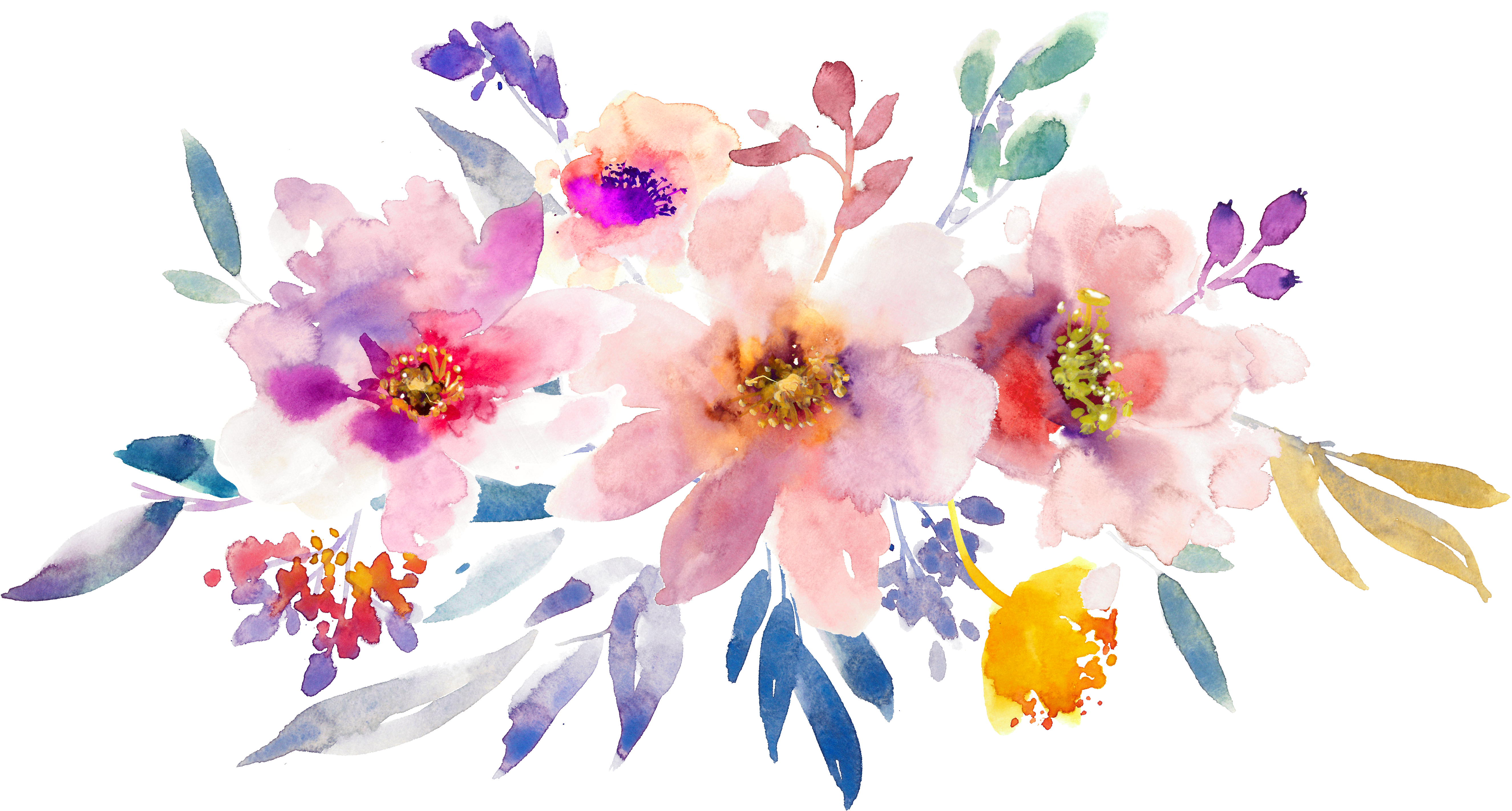 Watercolor Flowers Paper Watercolor Painting - Watercolor Painting Flowers Png Clipart (5392x3035), Png Download