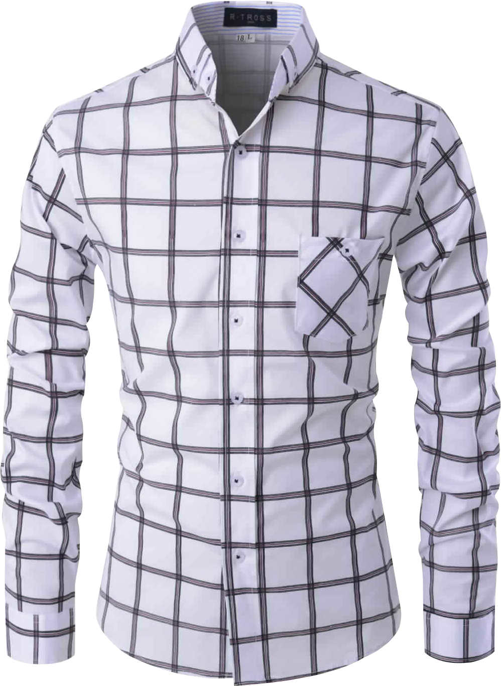 Mens White And Black Slim Fit Check Pattern Long Sleeve - Shirt Clipart (1100x1430), Png Download