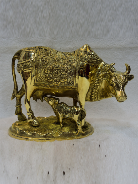 Indian Cow & Baby Statue Handmade Brass Small - Statue Clipart (700x700), Png Download