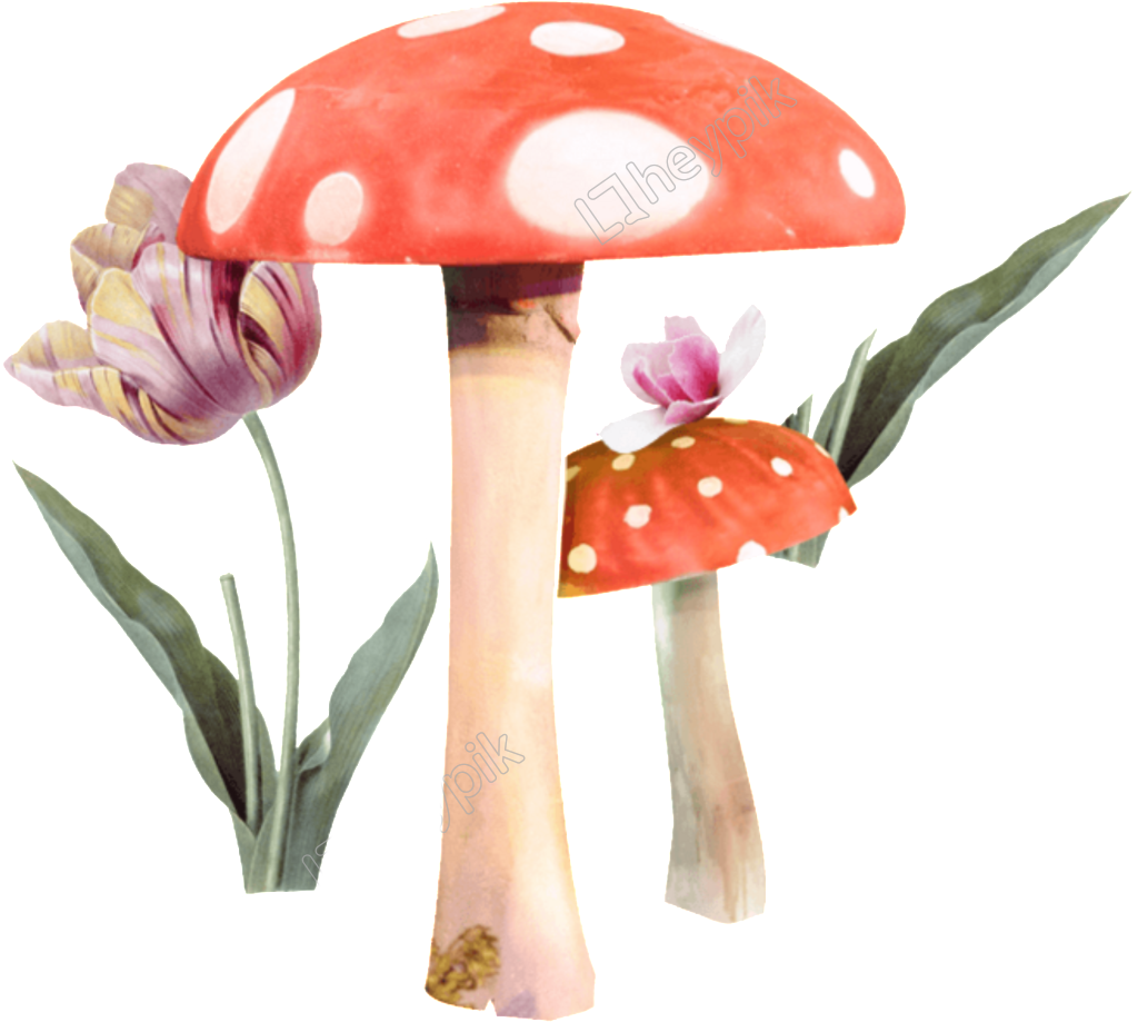 Vector Mushroom Vintage - Flower Clipart (1024x919), Png Download