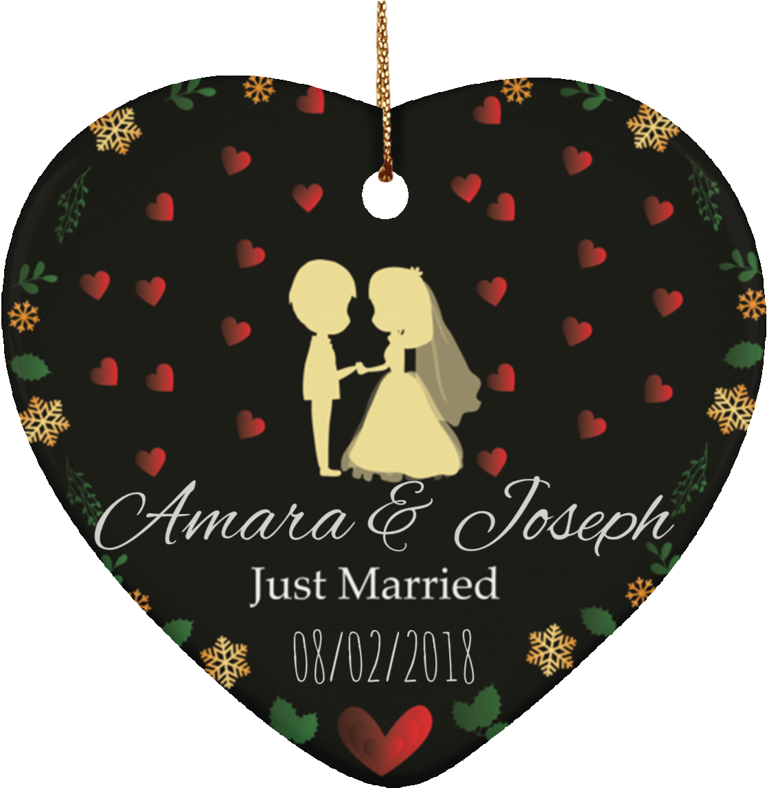 Personalized Heart Shaped Ornament For Newly Married - Heart Clipart (1155x1155), Png Download