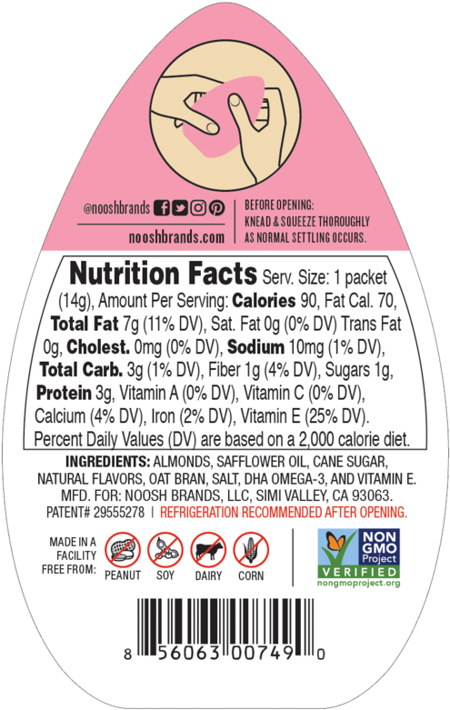 Noosh Almond Butter Packets - Nutrition Facts Clipart (590x885), Png Download