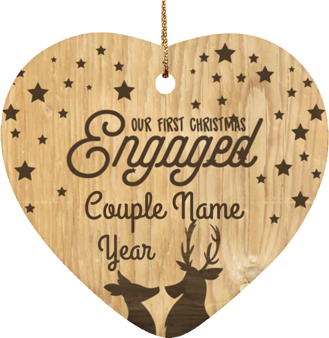 Personalized Heart Shaped "our First Christmas Engaged" Calligraphy