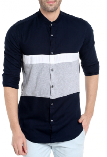 Blue Cotton Color Block Casual Shirt - Limeroad Shirts Clipart (600x600), Png Download