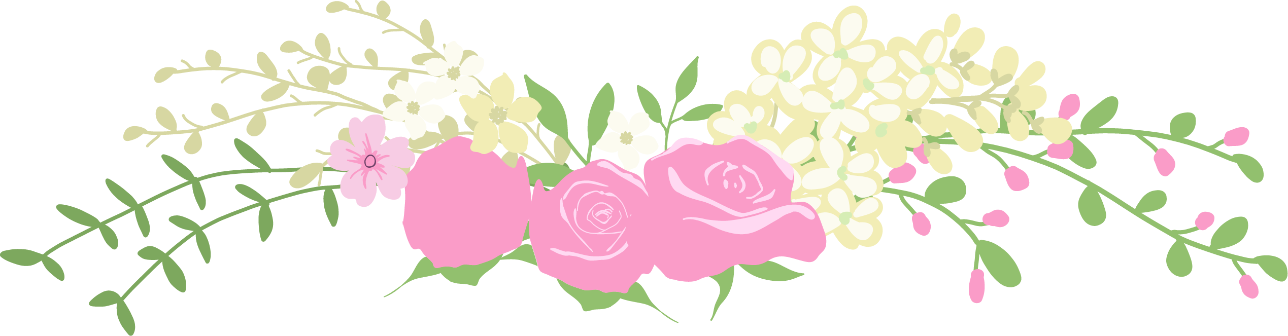 粉色花朵绿叶清新边框 - Chic Details Clipart (2538x663), Png Download