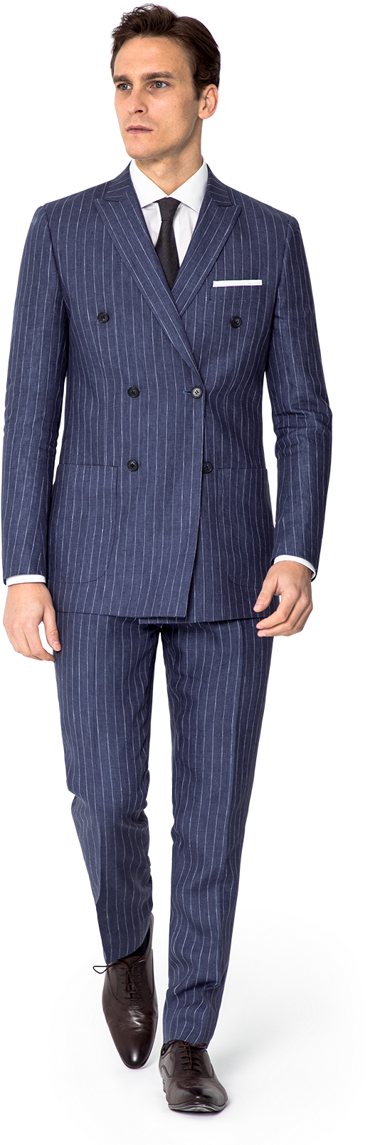 Blue Double Breasted Striped Linen Suit - Blue Checked Fabric Suit Clipart (600x1633), Png Download