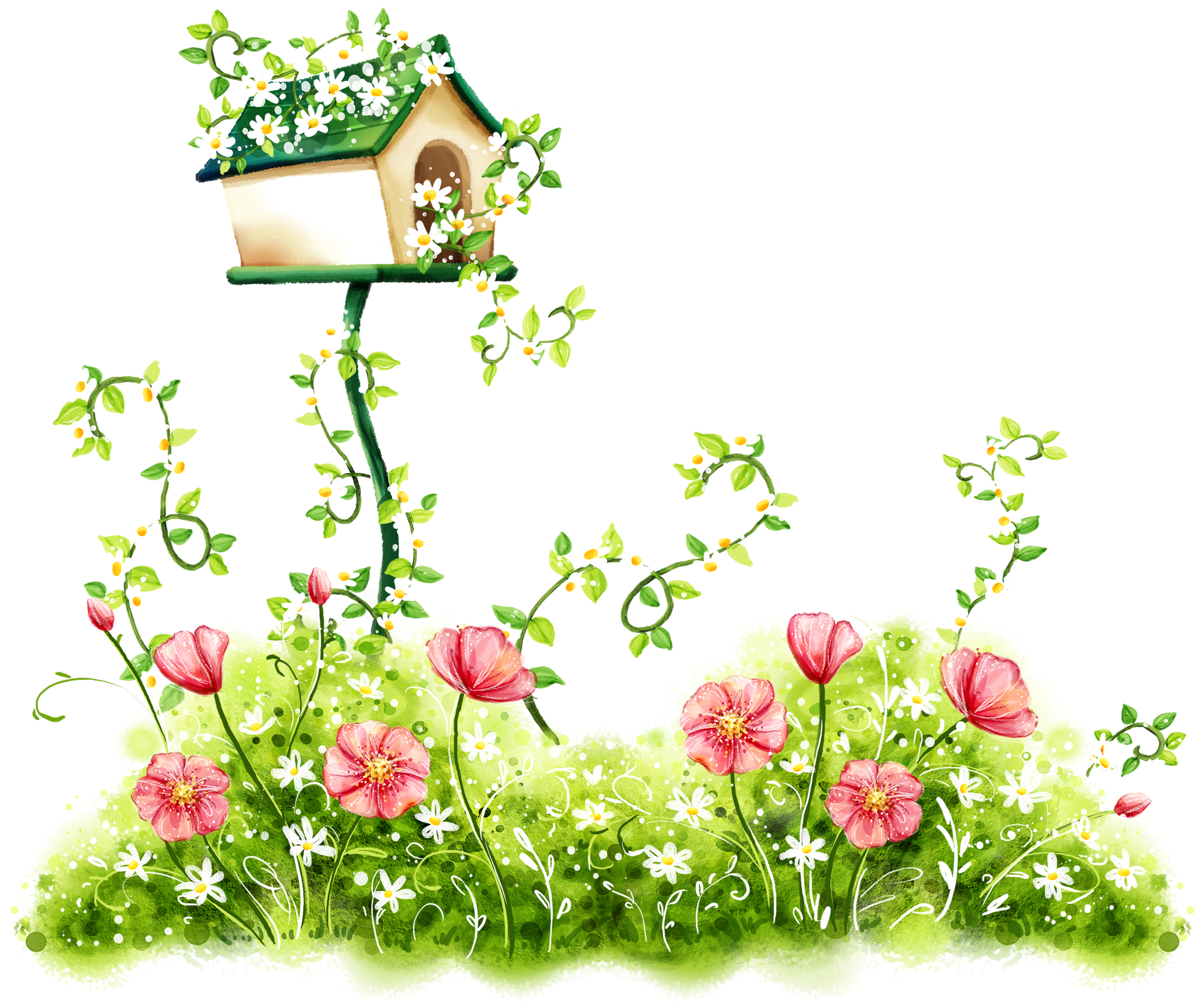 Flowers Flower Wallpaper Hand-painted Download Free - Clip Art Birds And Flowers - Png Download (5000x5000), Png Download