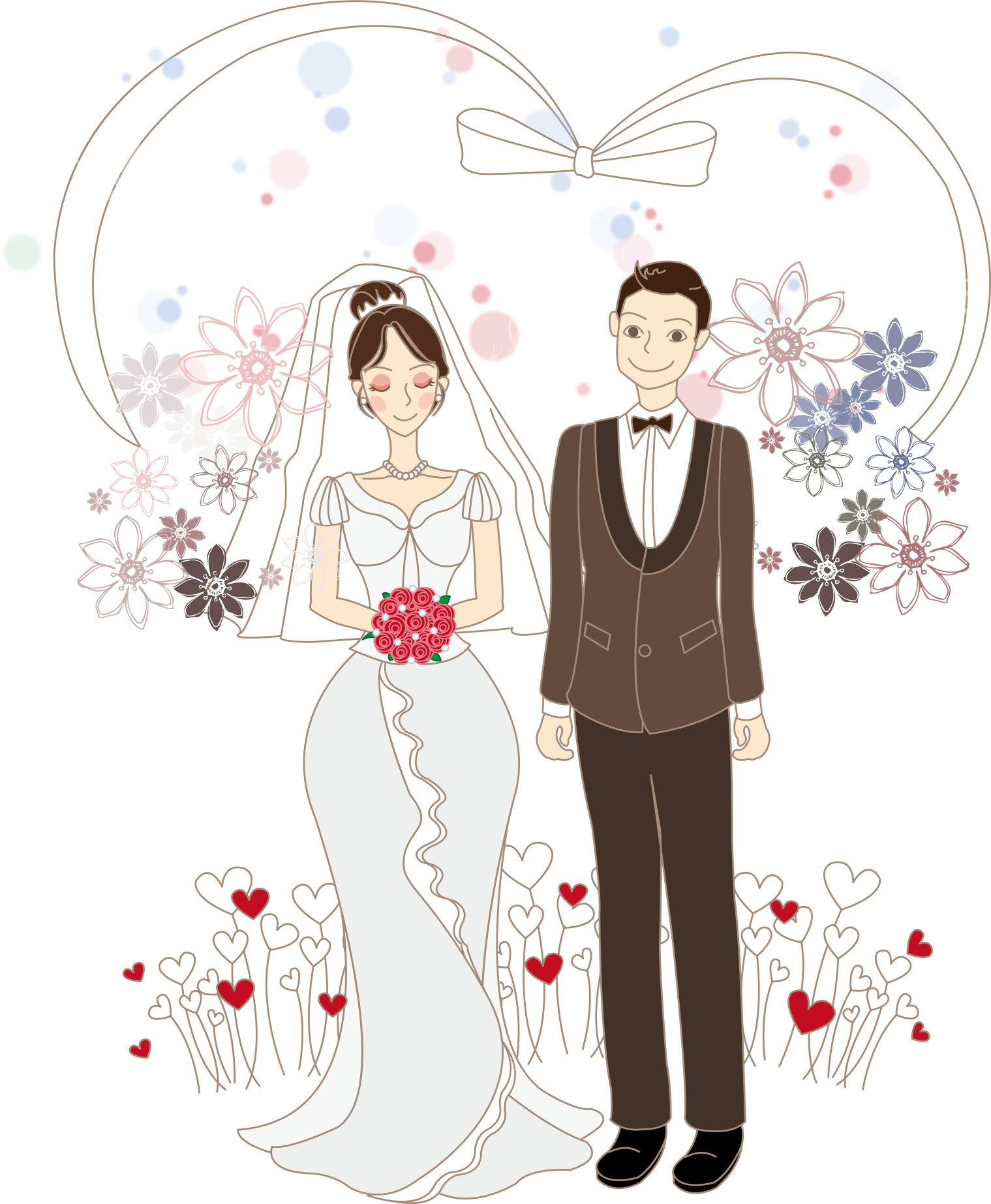Cartoon Bride Illustration - Cartoon Drawing Of Wedding Couple Clipart (1519x1846), Png Download