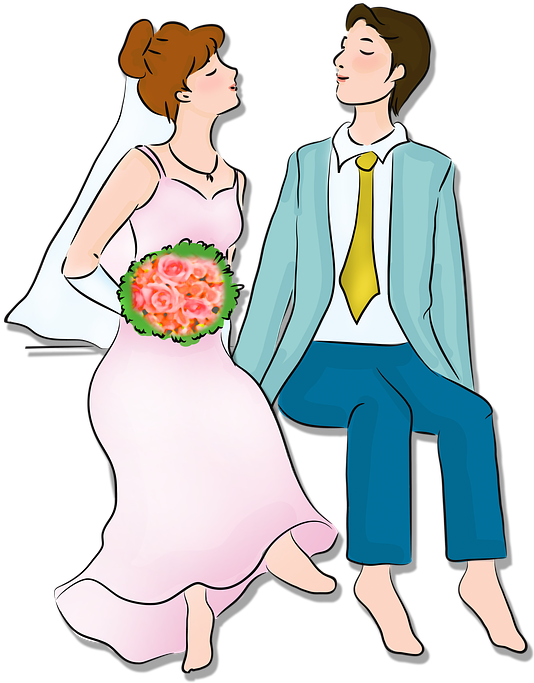 Bride And Groom Wedding Marriage Men's And Women's - Cartoon Clipart (577x720), Png Download